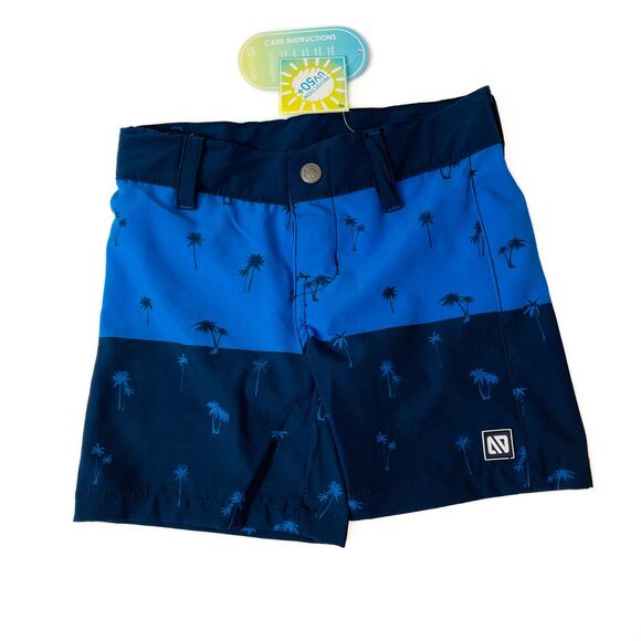 NWT (please read) Noruk Size 4 Blue Stripe Palm Tree Swim Trunks - Picture 1 of 8